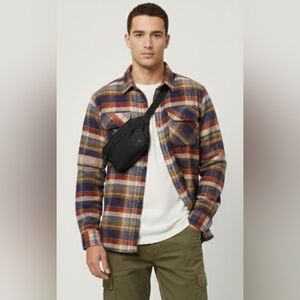 TFG Plaid Flannel Pearl Snap Shirt Western Grunge Workwear  Elbow Patch Unisex M